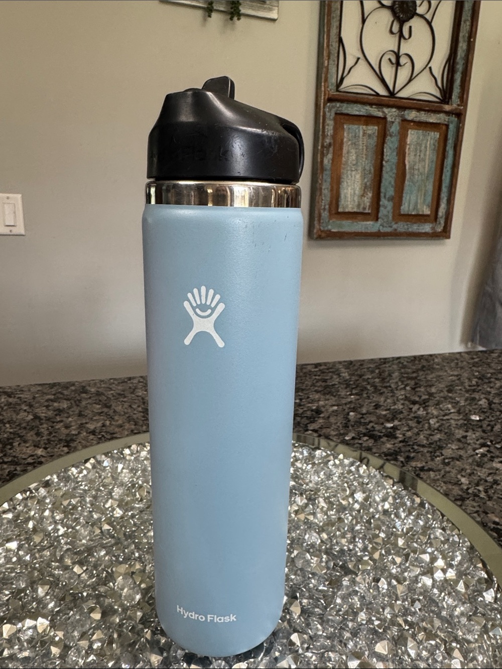 Hydro Flask Light Blue Insulated Water Bottle with Black Flip Lid